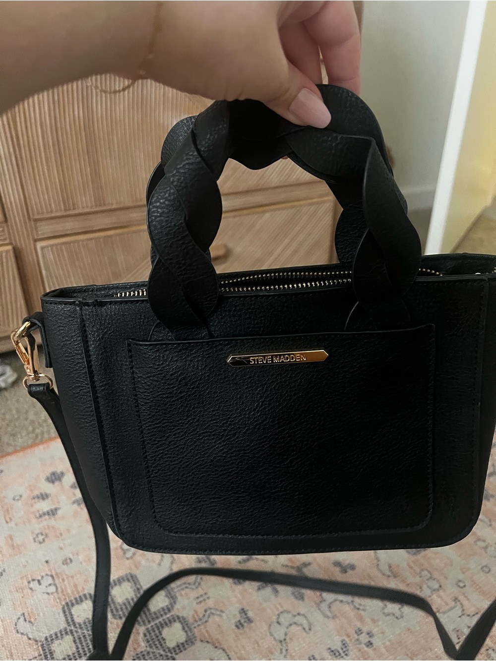 Steve Madden Black Braided-Handle Mini Satchel
